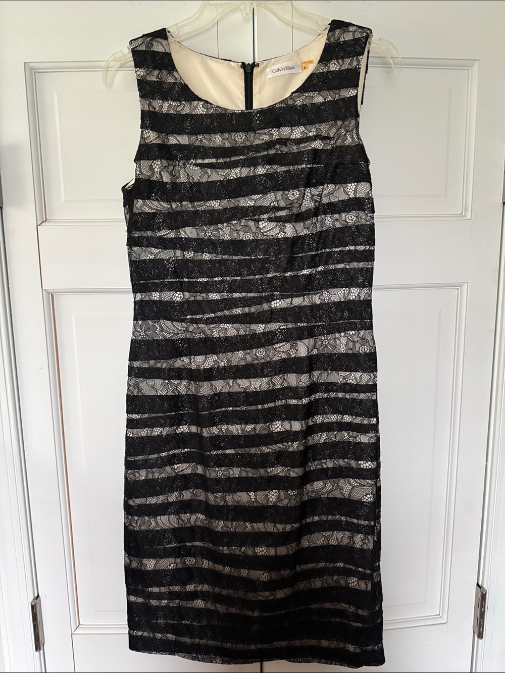 Calvin Klein Black Lace Over Nude Sheath Dress- Sz 6